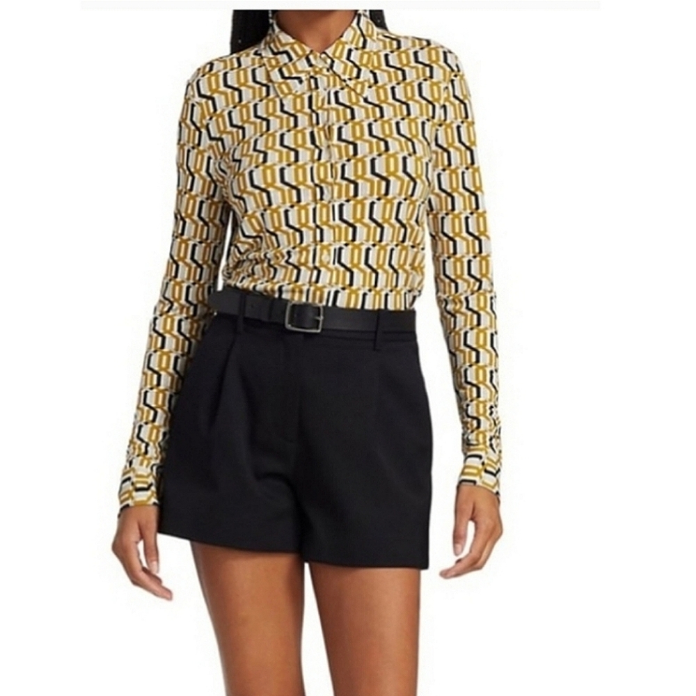 Geometric Patterned Yellow and Black Women's Top
